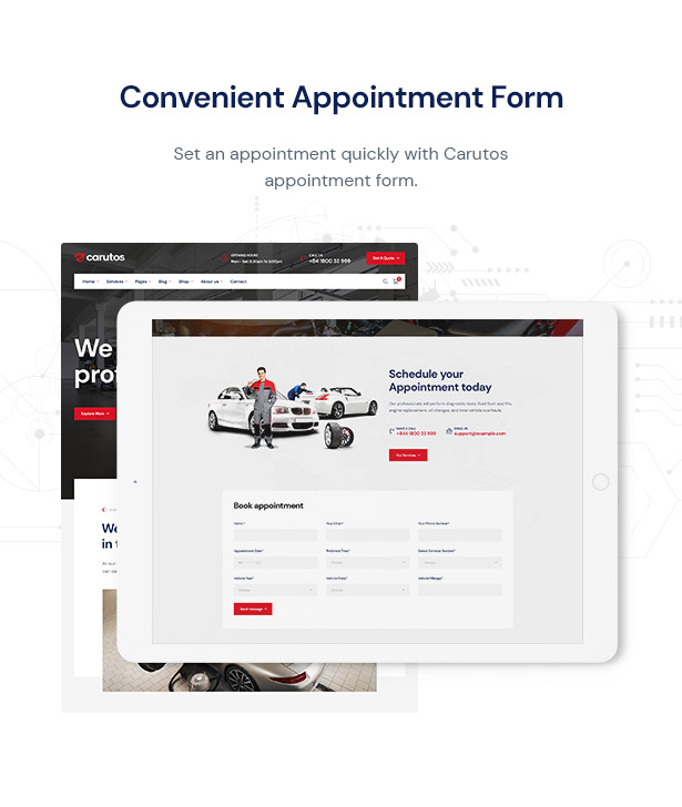 Carutos Auto Parts WordPress Theme - Set an Appointment Quickly on Car services Website