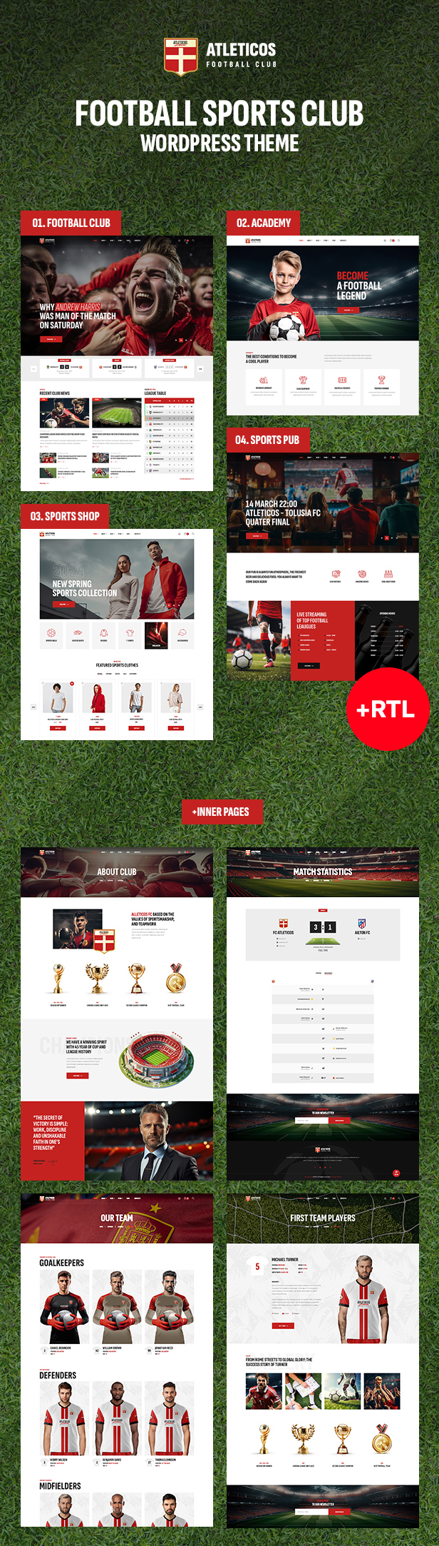 Atleticos - Fußball- und Fußball -Sportverein WordPress -Thema + RTL - 4