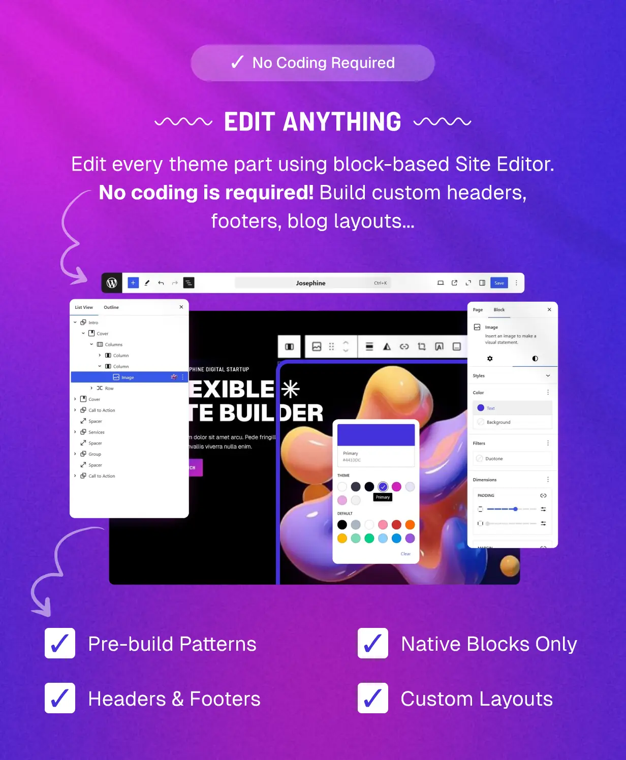 Josephine WordPress Theme Vollwesende Bearbeitung