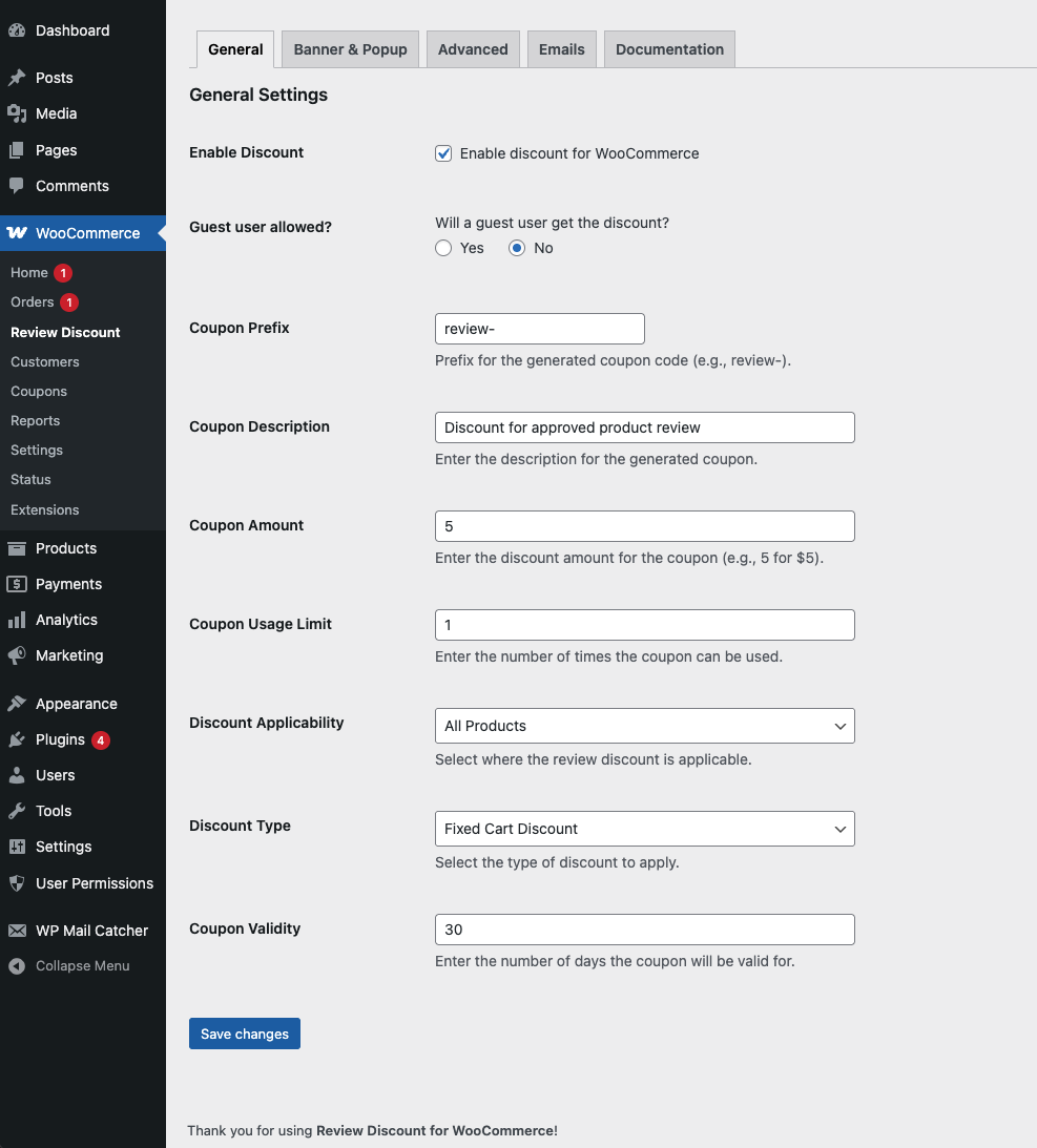 Überprüfen Sie den Rabatt für WooCommerce – Allgemeine Einstellungen