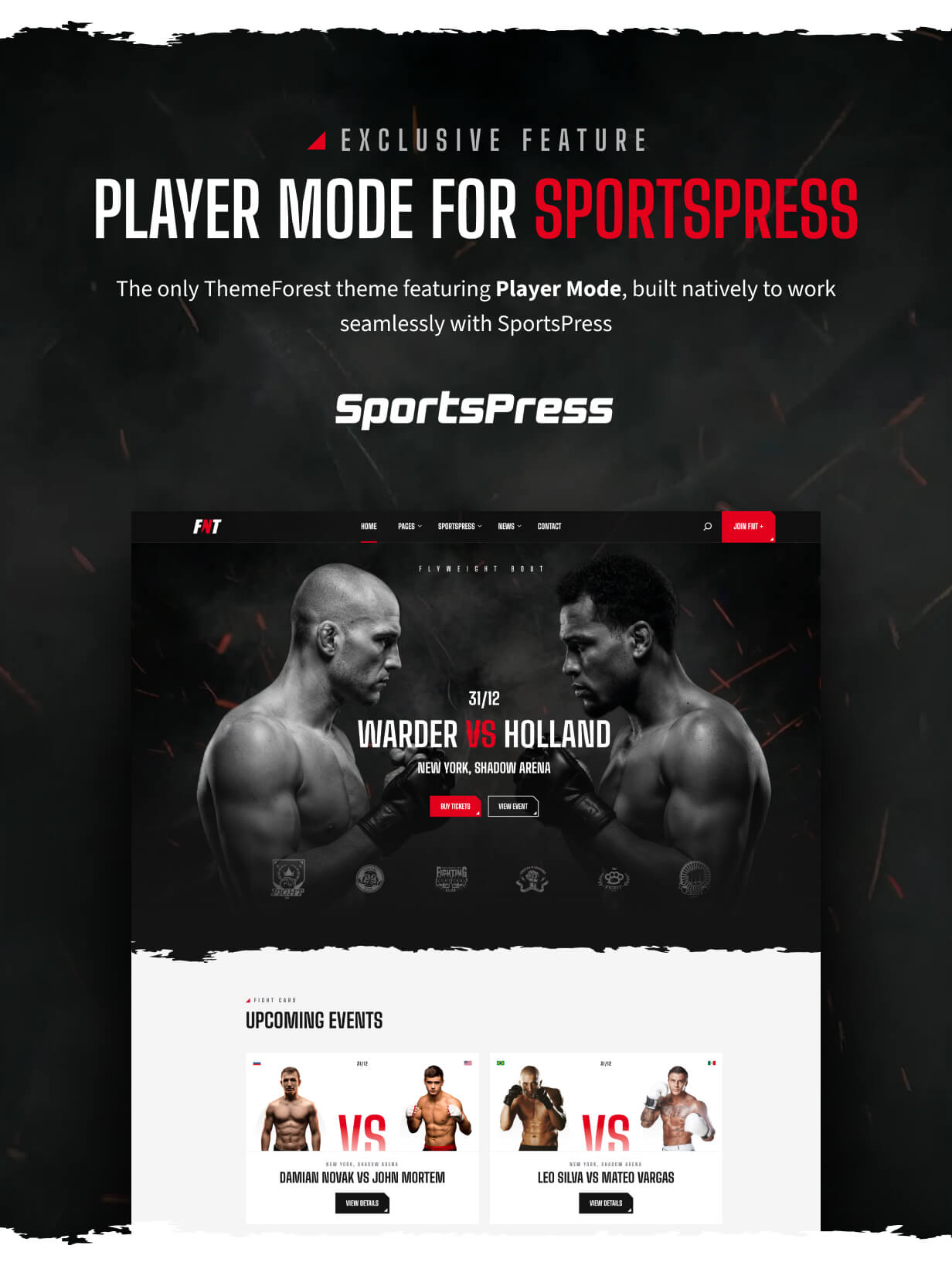 Mma App Layout Examples FNT – MMA Promotion SportsPress WordPress Block Layout - Agentur zweigelb