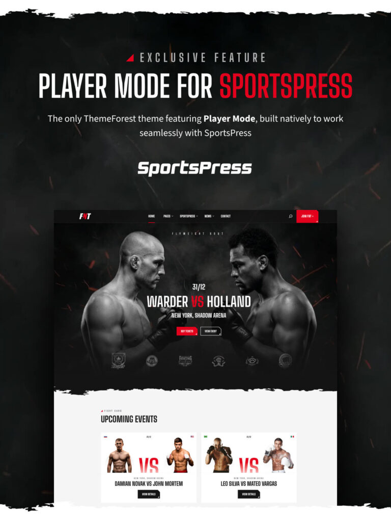 FNT – MMA Promotion SportsPress WordPress Block Layout