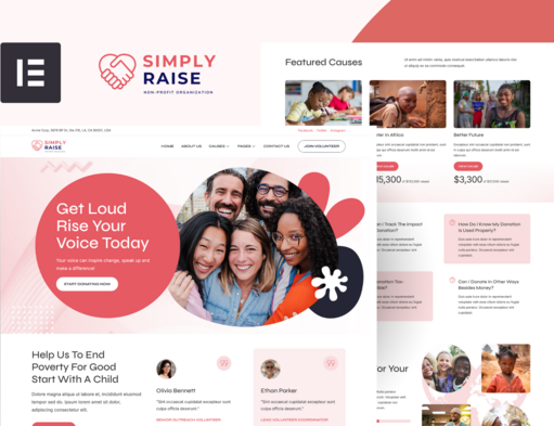 SimplyRaise – Elementor-Vorlagenkit für Wohltätigkeit und Spende