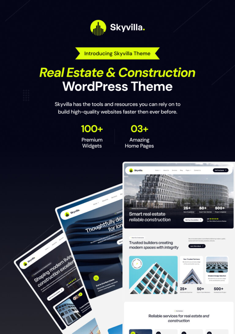 Skyvilla – WordPress-Vorlage der Immobilien- und Baugruppe