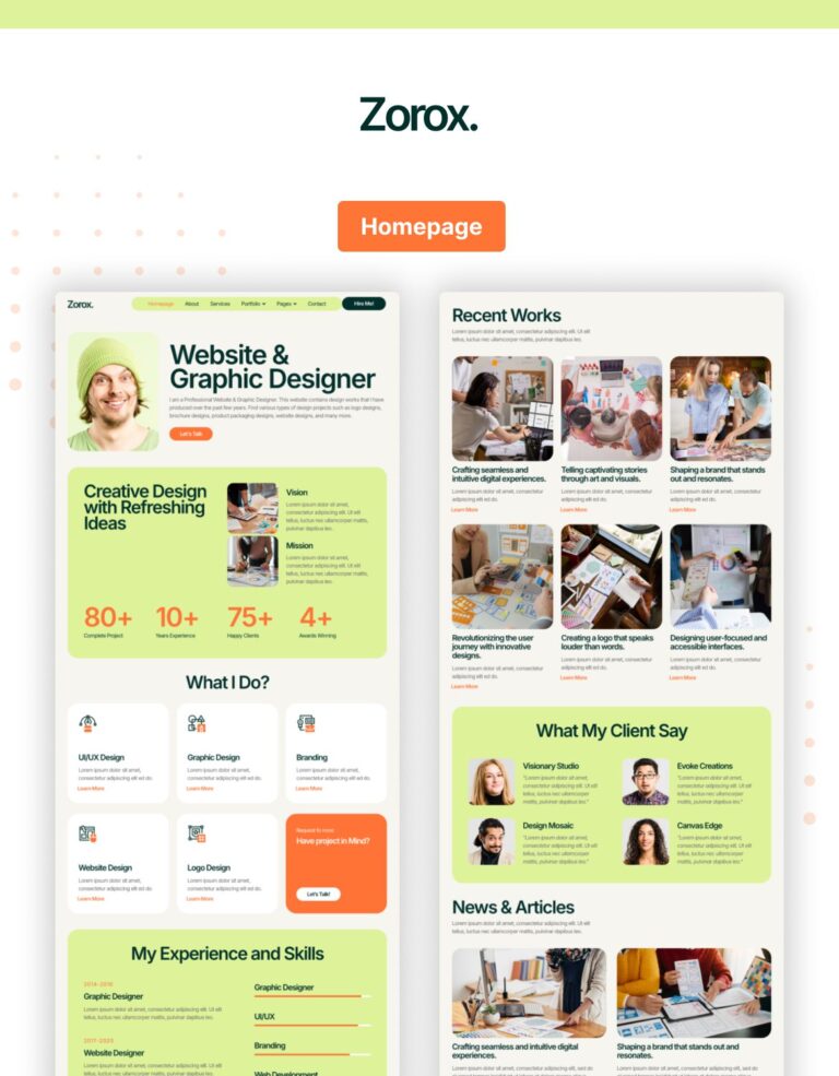 Zorox – Website- und Grafikdesigner-Portfolio Elementor Pro-Vorlagenkit