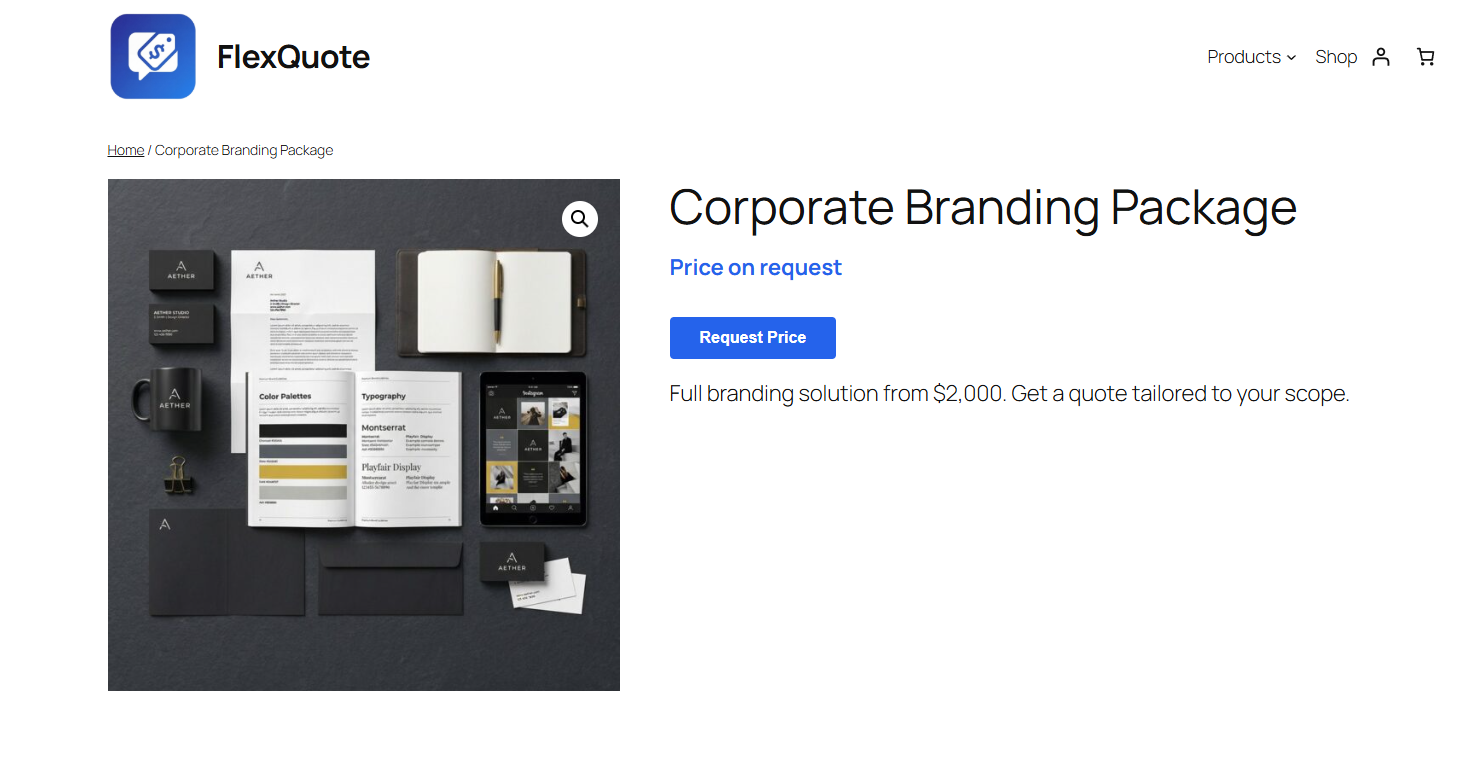 Schaltfläche „Preis anfordern“ auf der Produktseite