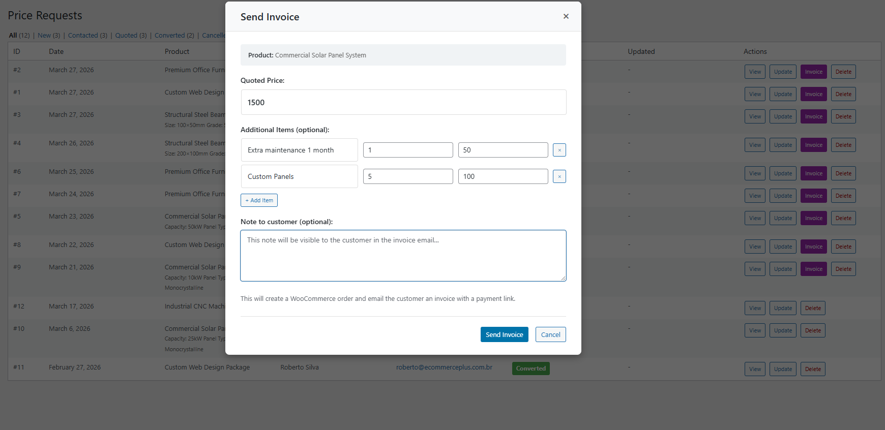 Popup „Rechnung senden“.