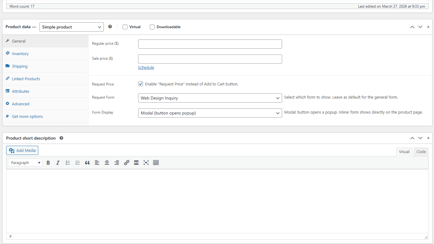 Produkteinstellungen – Preisanfrage aktivieren