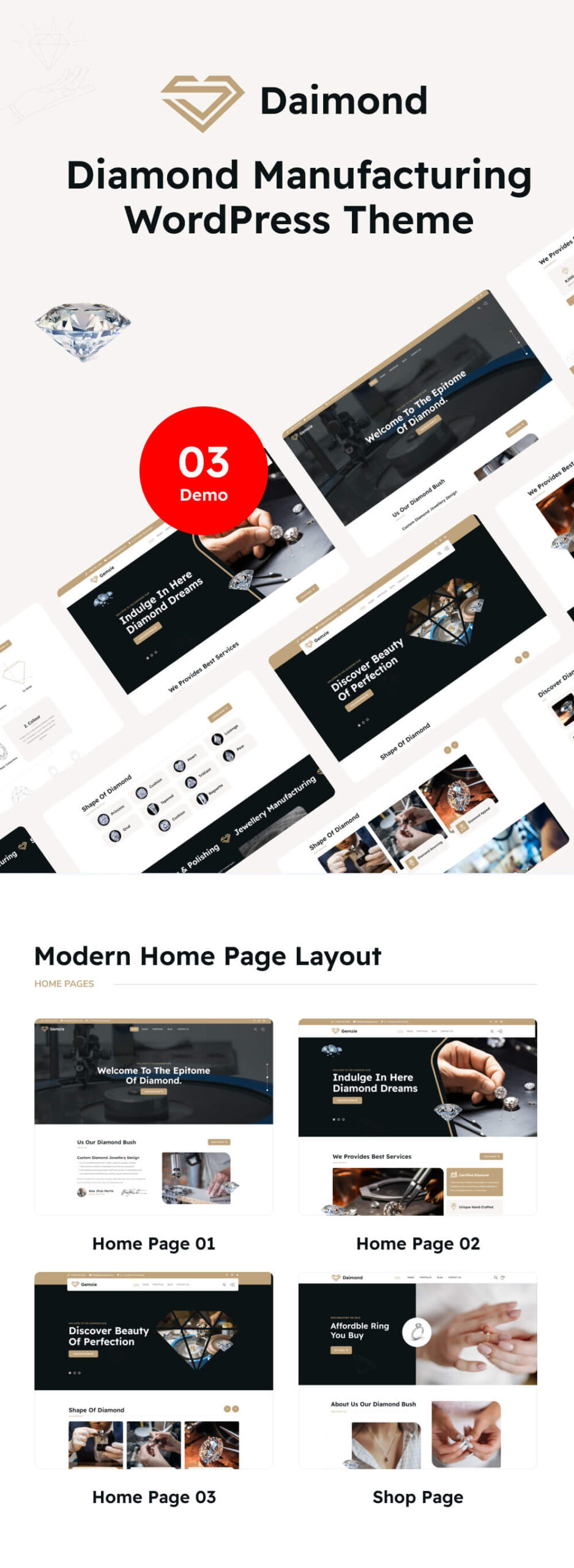 Gemzie – WordPress-Layout für die Diamantherstellung - Agentur zweigelb