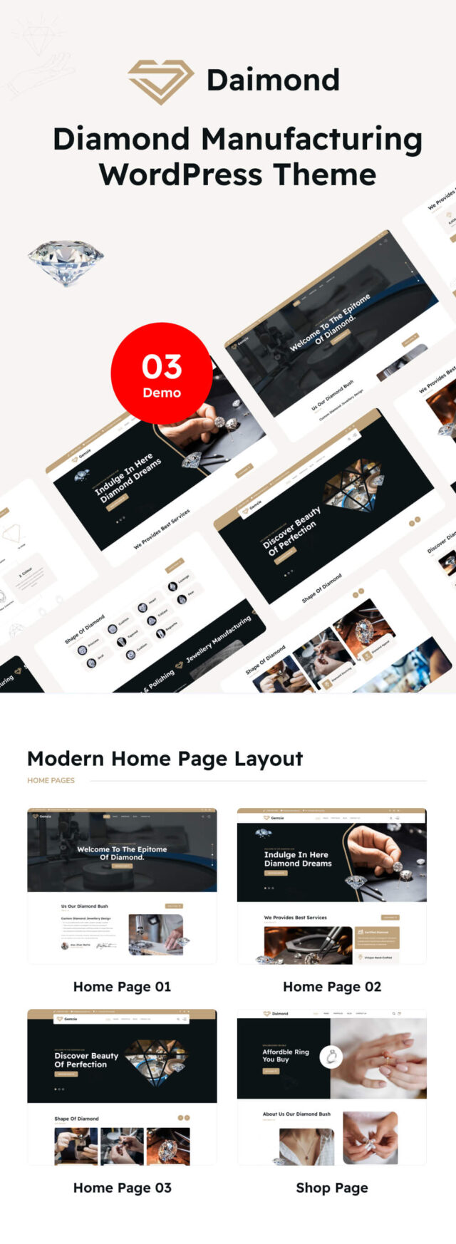 Gemzie – WordPress-Layout für die Diamantherstellung