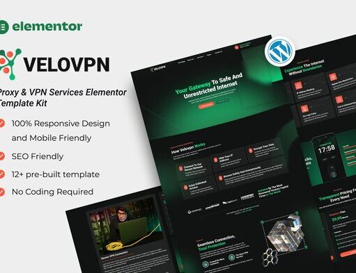 Velovpn – Elementor-Vorlagenkit für Proxy- und VPN-Dienste