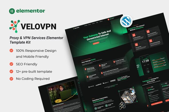 Velovpn – Elementor-Vorlagenkit für Proxy- und VPN-Dienste