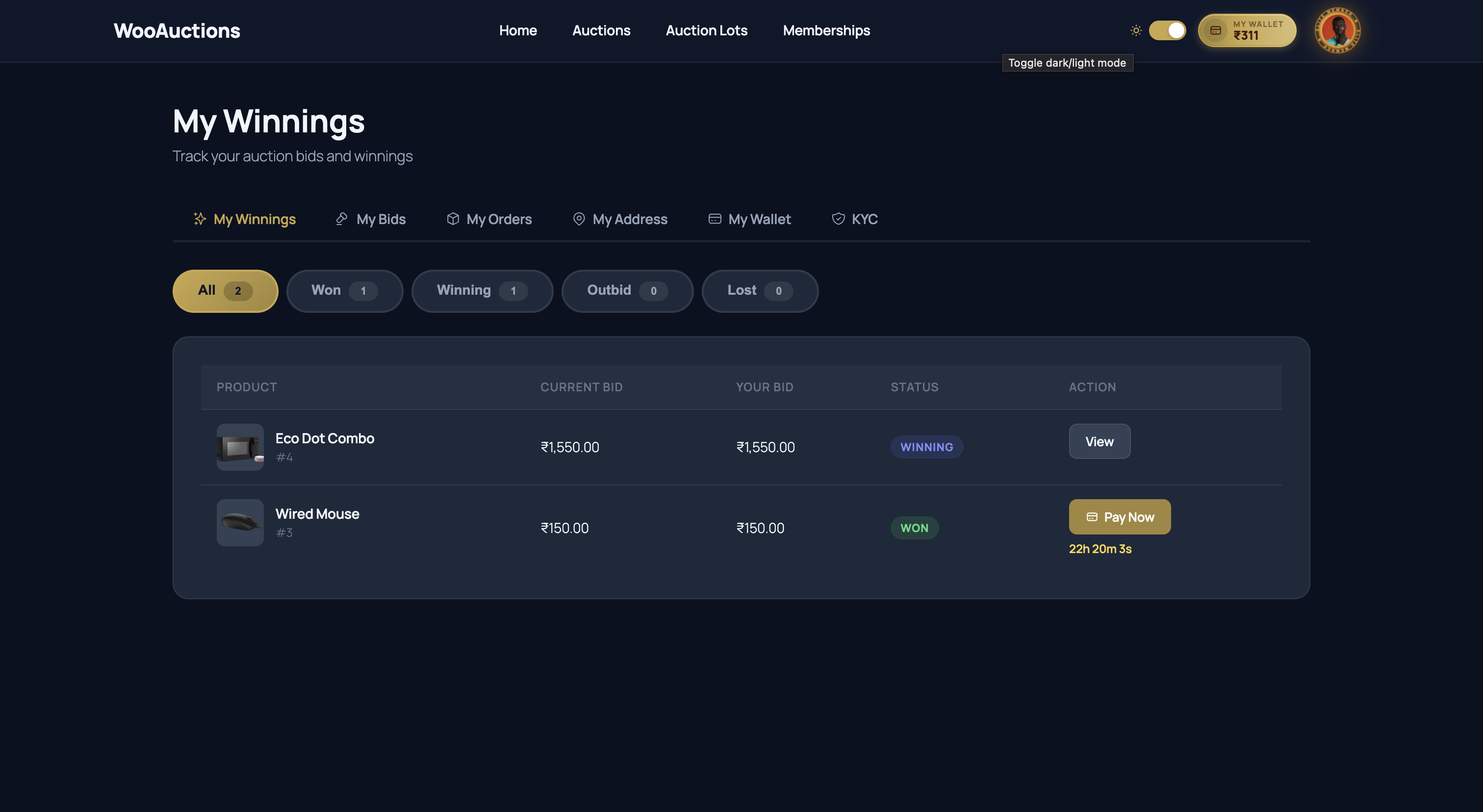WooCommerce-Auktionsmarktplatz – Multivendor-Auktion | Geldbörse | Mitgliedschaft | KYC | Jetzt kaufen - 19