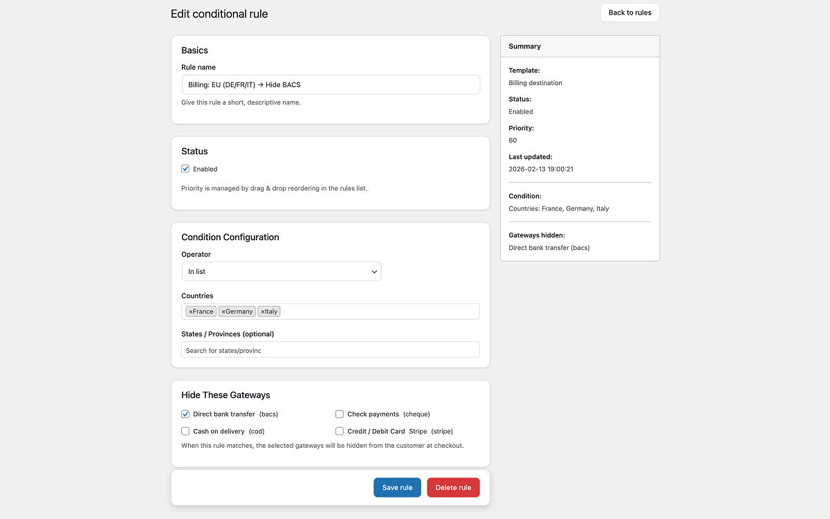 Bedingte Prioritätsreihenfolge für Zahlungsgateways in WooCommerce