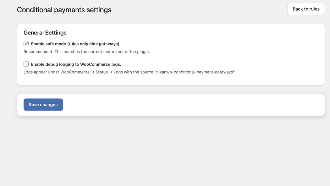 WooCommerce-Gateways für bedingte Zahlungen debuggen die Protokollierung