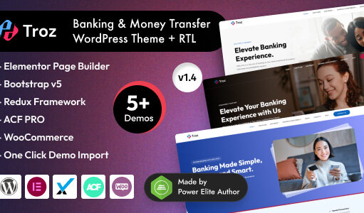 Troz – Banking, Geldtransfer und Finanzen Elementor WordPress Vorlage
