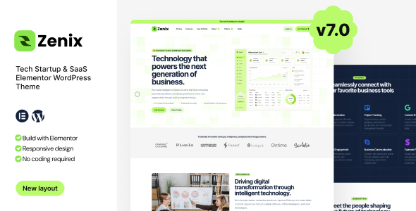 Zenix – Tech Startup & SaaS Elementor WordPress Vorlage