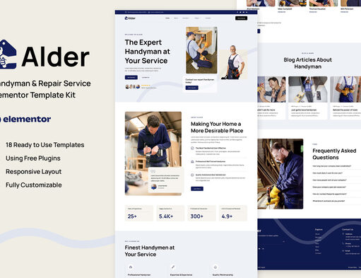 Alder – Elementor-Vorlagen-Kit für Handwerker und Reparaturservice