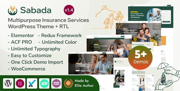 Sabada – Mehrzweck-Versicherungsdienstleistungen Elementor WordPress Layout