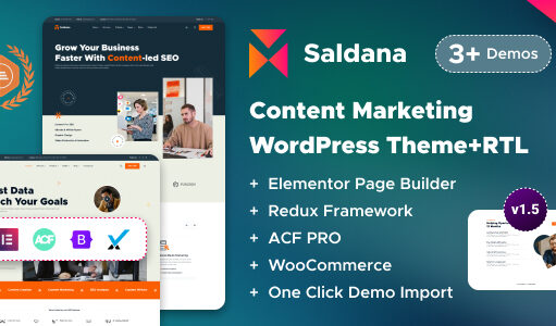 Saldana – Content-Marketing- und Copywriting-Dienste Elementor WordPress Layout