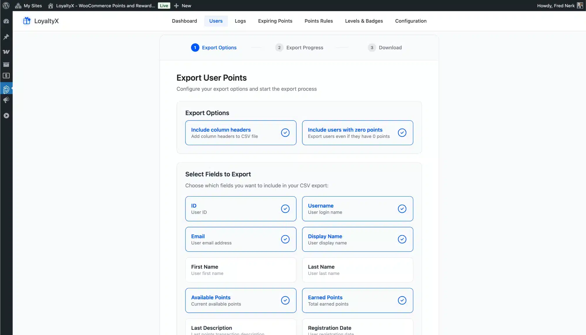 LoyaltyX Export Points Screenshot – WooCommerce Rewards Plugin