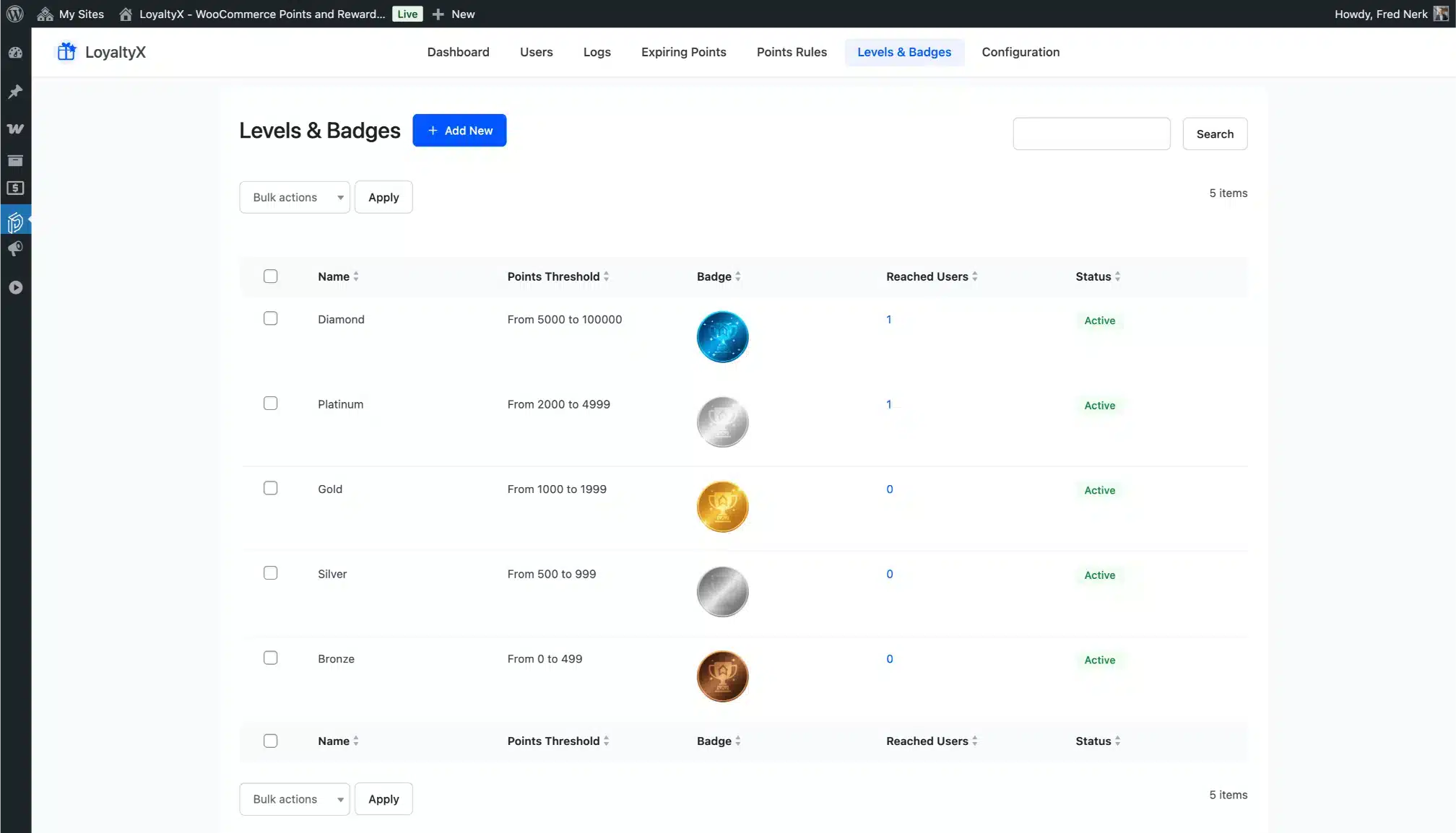 LoyaltyX Levels and Badges Screenshot – WooCommerce Gamification Plugin