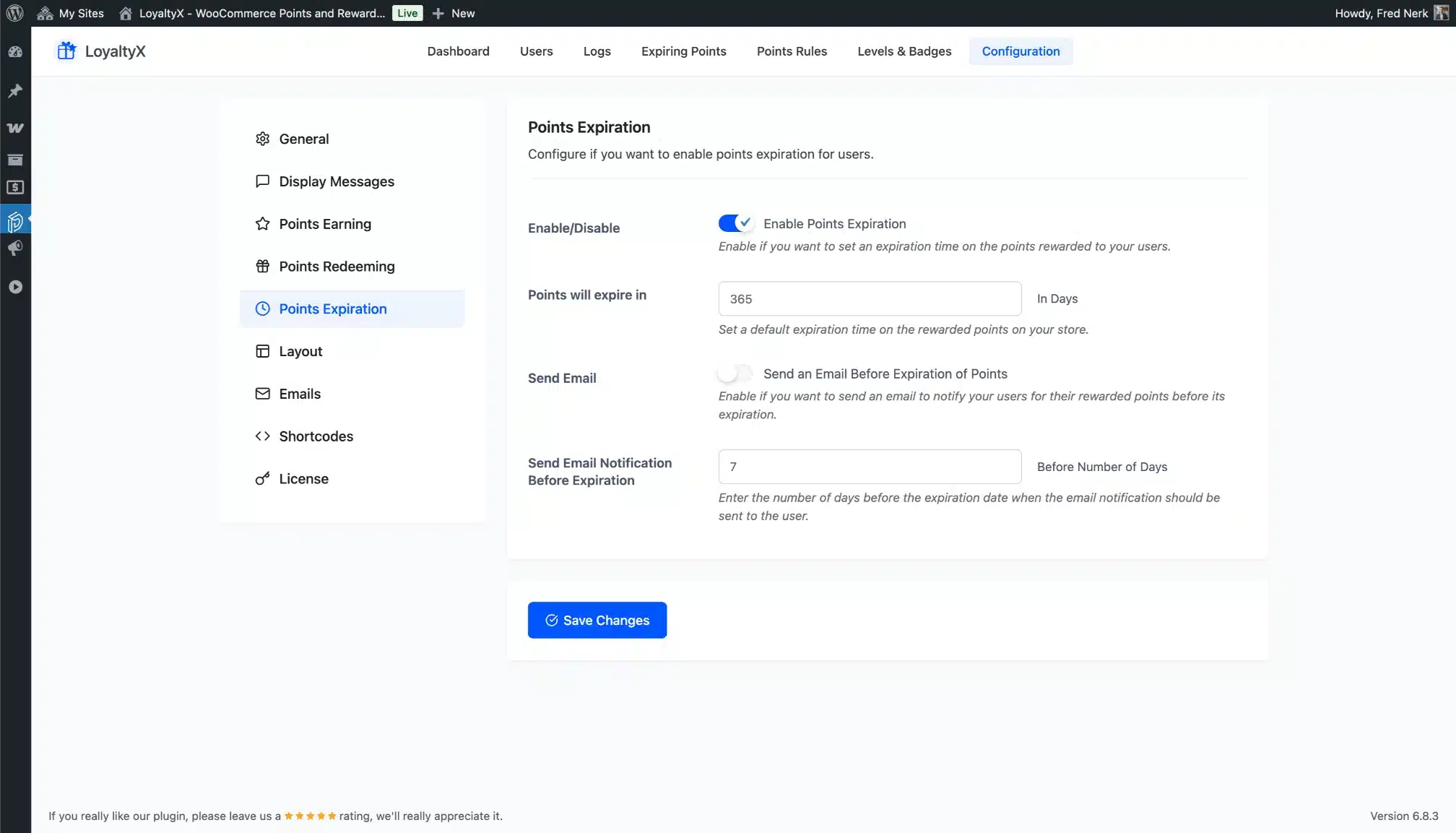 LoyaltyX Points Expiration Configuration Screenshot – WooCommerce Loyalty Plugin