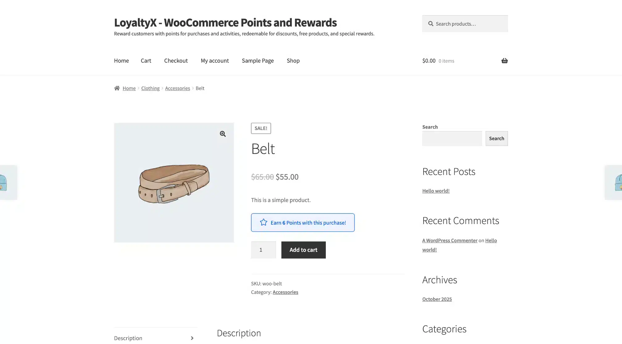 LoyaltyX Product Page Points Message Screenshot – WooCommerce Rewards Plugin