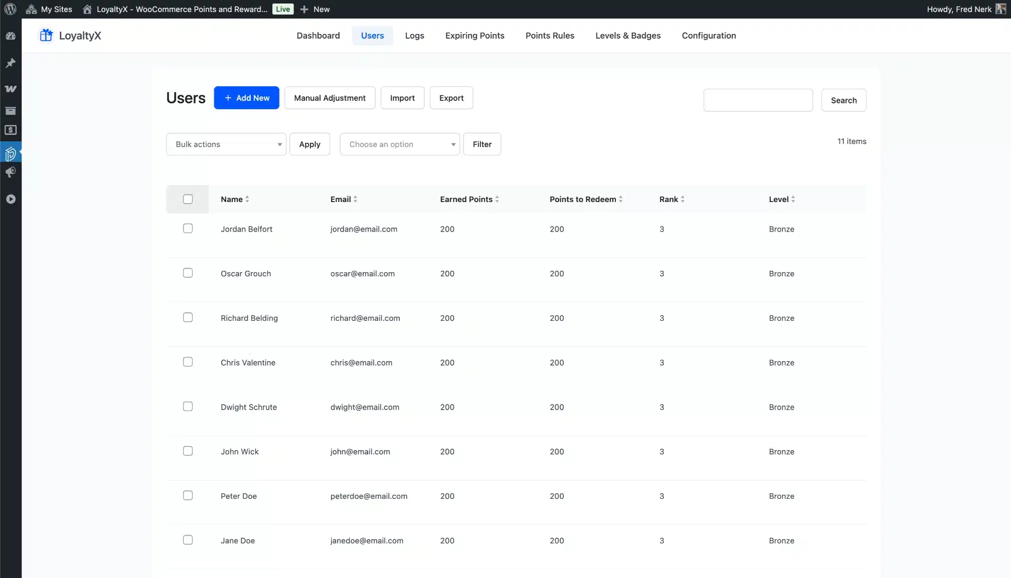 LoyaltyX Users List Screenshot – WooCommerce Rewards Plugin