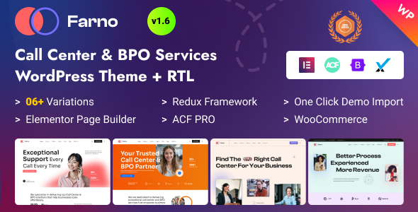 Farno – Callcenter- und BPO-Dienste Elementor WordPress Vorlage