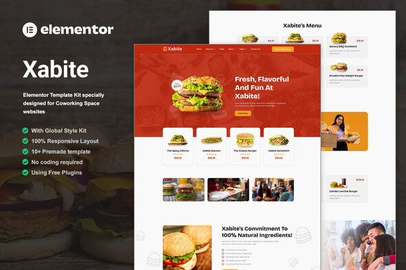 Xabite – Burger-Fast-Food-Elementor-Vorlagen-Kit