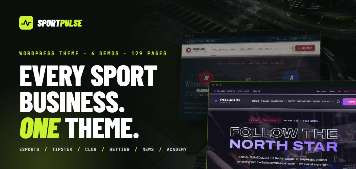 SportPulse – Sport-WordPress-Theme für E-Sport, Vereine, Tippgeber, Wettpartner, Nachrichten und Akademien